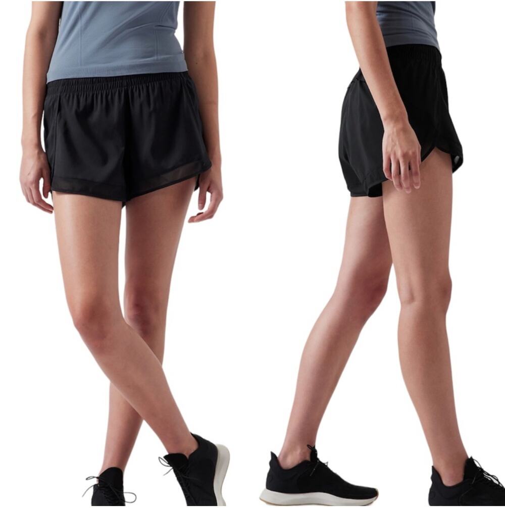 Athleta Shorts Womens Small Black Racer Run Mesh 4” Athletic Lined Workout Gym